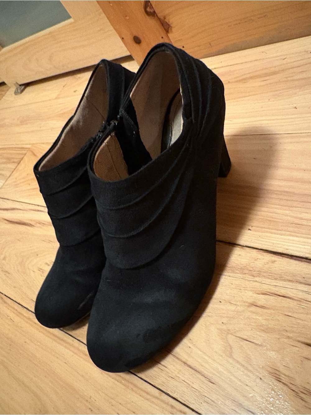 Life Stride Black Suede Layered Ankle Booties
